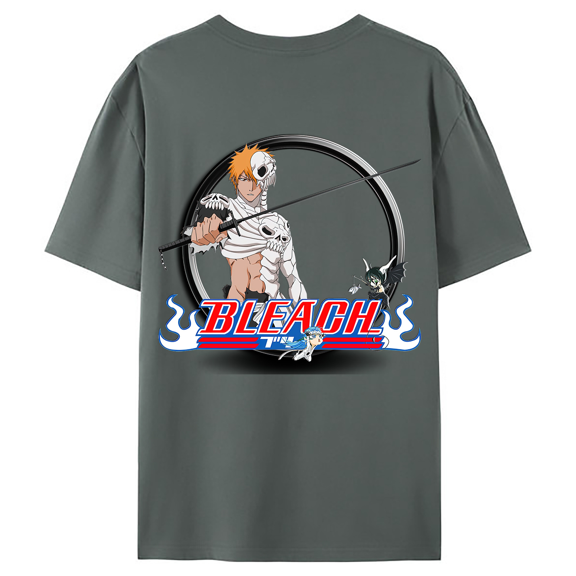 （画像用） ブリーチ 黒崎一護（くろさき いちご）BLEACH Kurosaki Ichigo 綿100％ メンズ半袖Tシャツ（バックプリント） 通気性